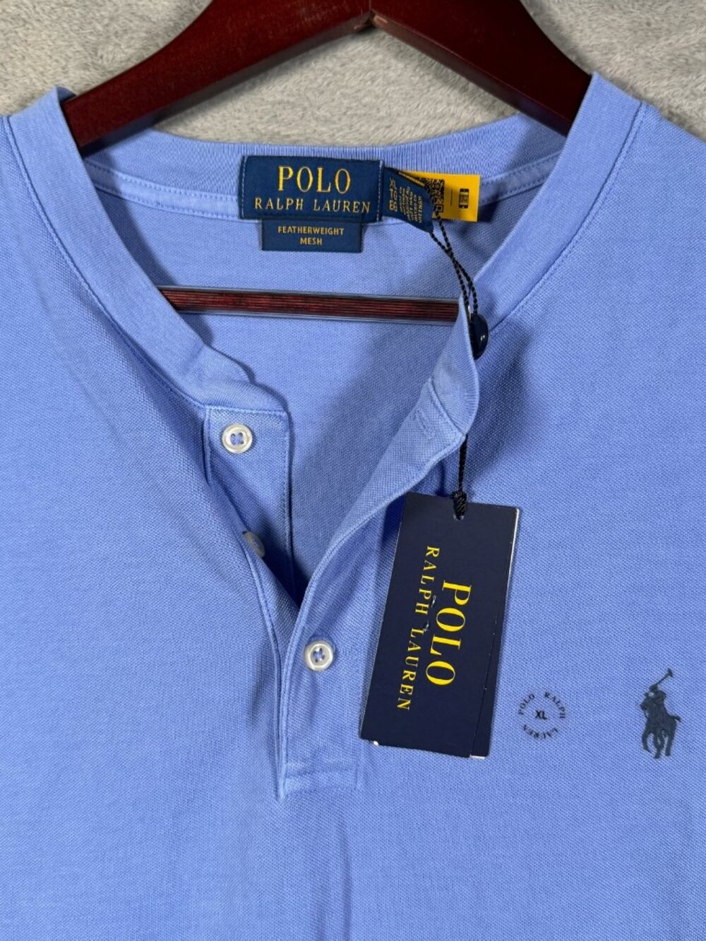 Polo Ralph Lauren Henley Shirt Mens XL Blue Featherweight Mesh Short Sleeve $85